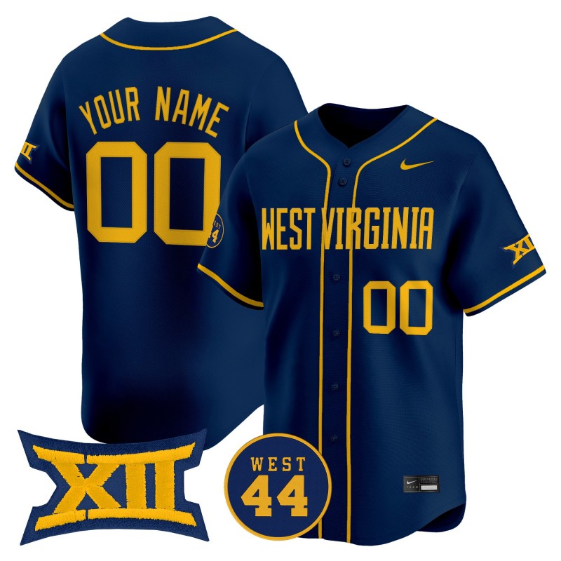 West Virginia Mountaineers Custom Nike Navy 2025 Limited Stitched College Baseball Jersey - WEST 44 Patch