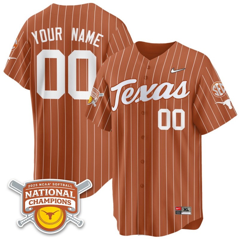 Texas 2025 NCAA Softball National Champions Nike Custom Orange Pinstripe Limited Stitched Jersey