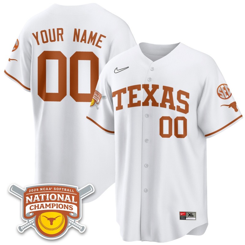 Texas Longhorns 2025 NCAA Softball National Champions Custom White Nike Limited Stitched Jersey