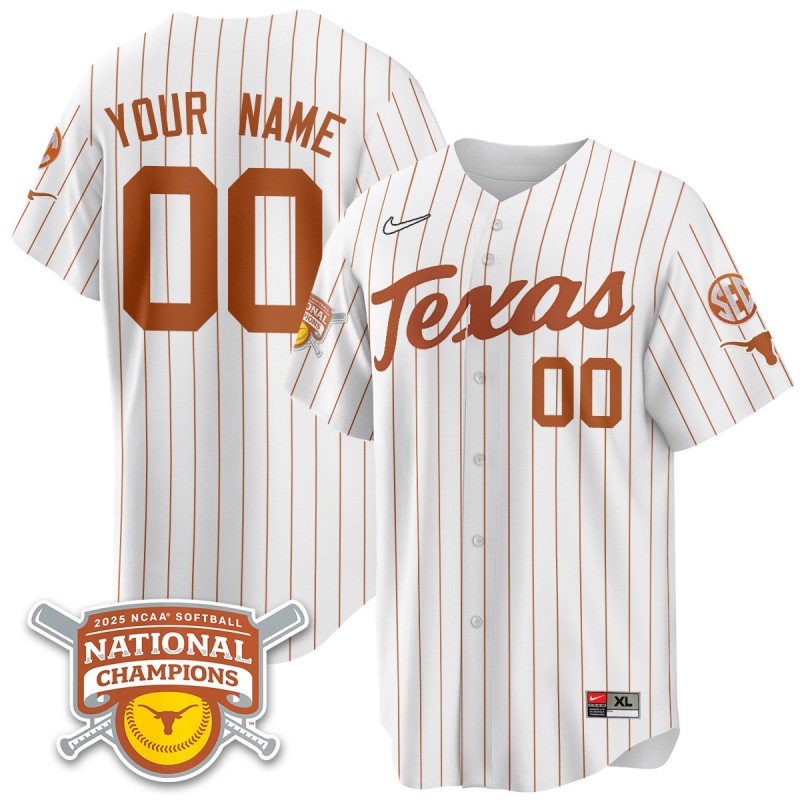 Texas 2025 NCAA Softball National Champions Nike Custom White Pinstripe Limited Stitched Jersey