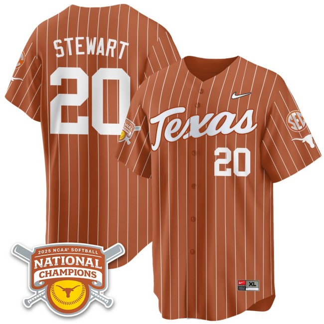 Men's Texas Longhorns #20 Katie Stewart Orange Pinstripe 2025 NCAA Softball National Champions Limited Stitched Jersey