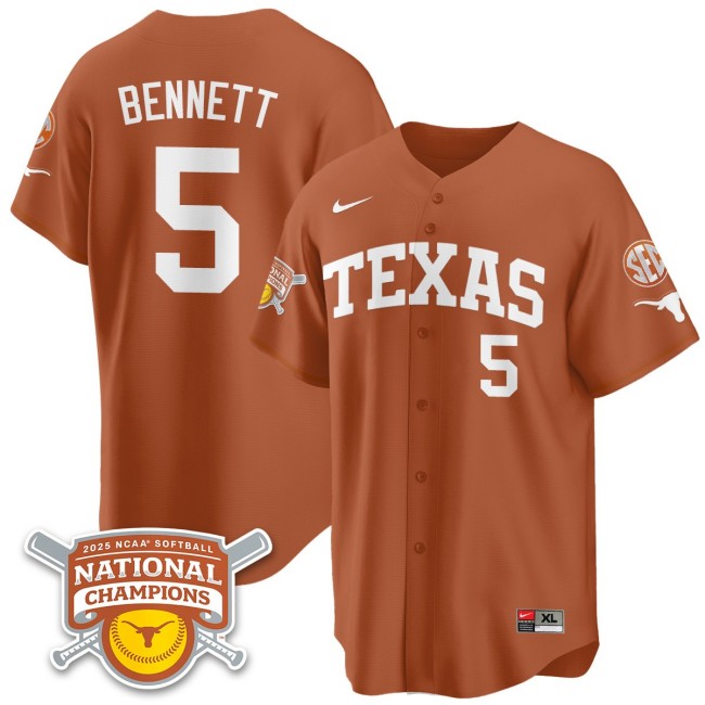 Men's Texas Longhorns #5 Kaydee Bennett Orange 2025 NCAA Softball National Champions Limited Stitched Jersey