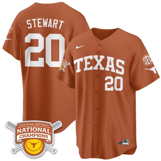 Men's Texas Longhorns #20 Katie Stewart Orange 2025 NCAA Softball National Champions Limited Stitched Jersey
