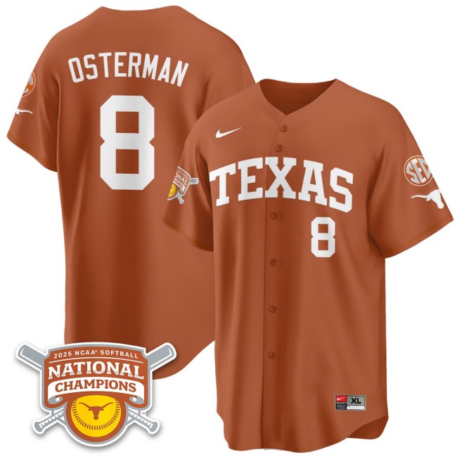 Men's Texas Longhorns #8 Cat Osterman Orange 2025 NCAA Softball National Champions Limited Stitched Jersey