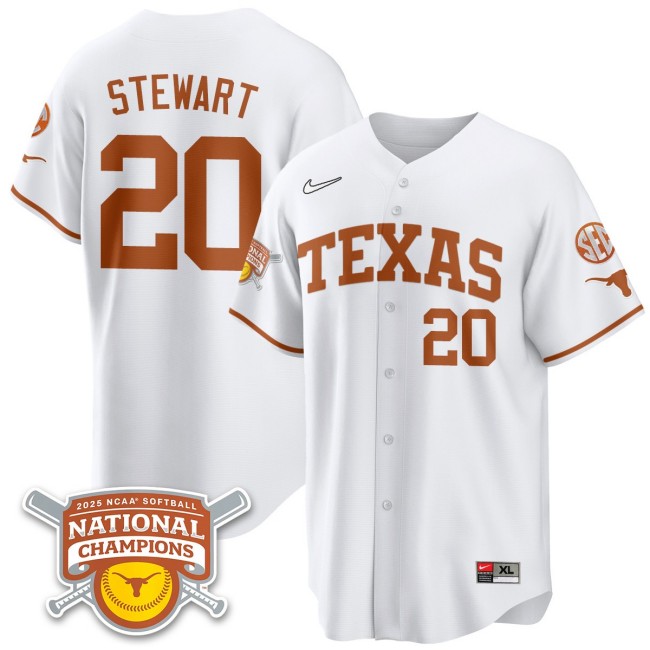 Men's Texas Longhorns #20 Katie Stewart White 2025 NCAA Softball National Champions Limited Stitched Jersey