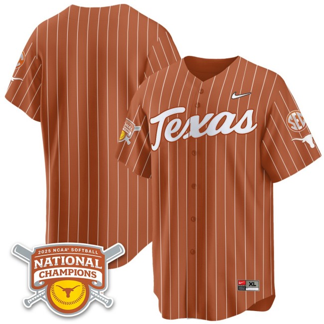 Men's Texas Longhorns Blank Orange Pinstripe 2025 NCAA Softball National Champions Limited Stitched Jersey