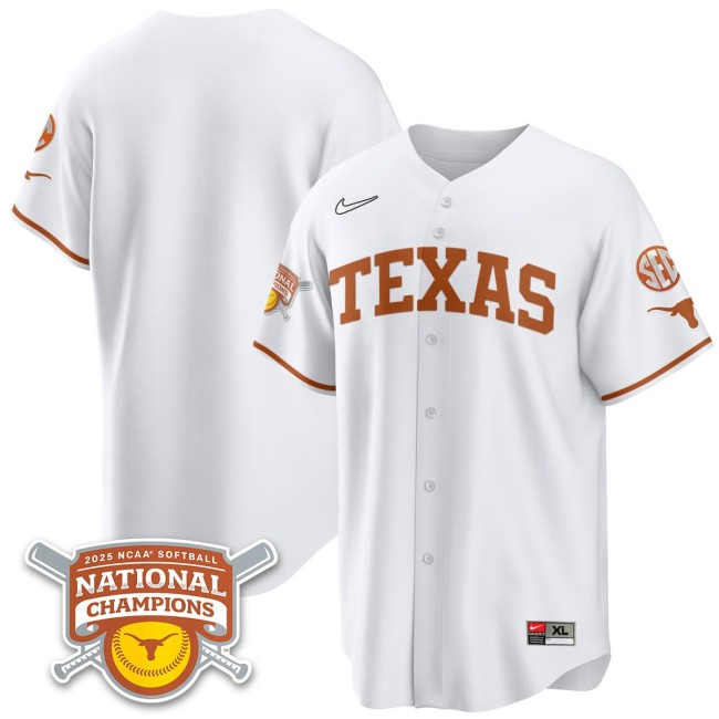 Men's Texas Longhorns Blank White 2025 NCAA Softball National Champions Limited Stitched Jersey