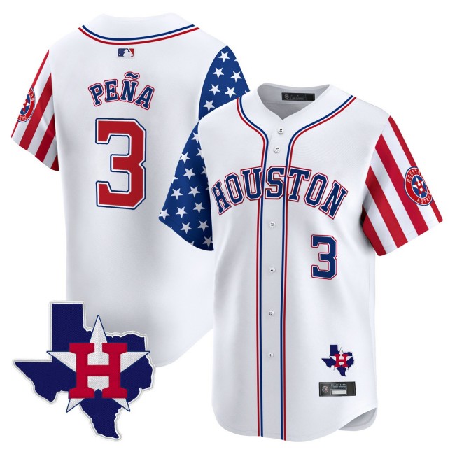 Men's Houston Astros #3 Jeremy Pena White 2025 Independence Day Limited Jersey V2 - All Stitched