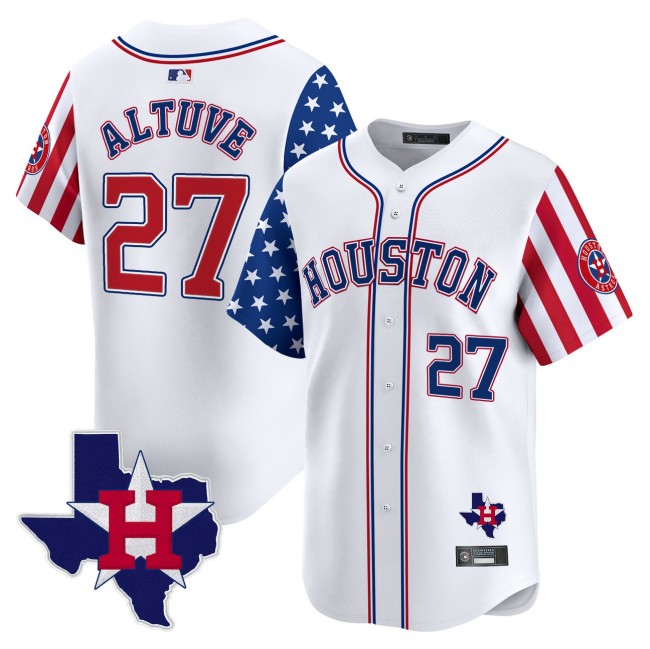 Men's Houston Astros #27 Jose Altuve White 2025 Independence Day Limited Jersey V2 - All Stitched