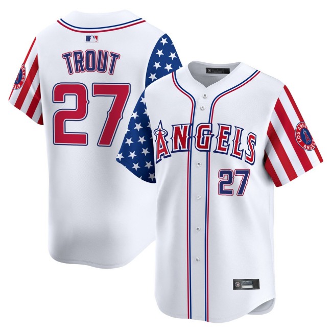 Men's Los Angeles Angels #27 Mike Trout White 2025 Independence Day Limited Jersey - All Stitched