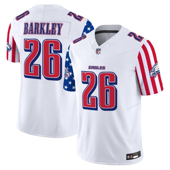 Men's Philadelphia Eagles #26 Saquon Barkley White 2025 Independence Day F.U.S.E. Vapor Limited Jersey - All Stitched