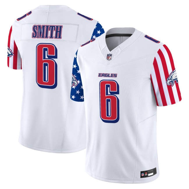 Men's Philadelphia Eagles #6 DeVonta Smith White 2025 Independence Day F.U.S.E. Vapor Limited Jersey - All Stitched
