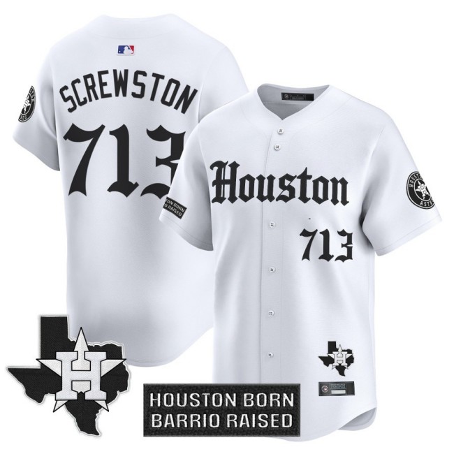 Houston Astros Screwston 713 White 'Gothic Edition' Vapor Premier Limited Jersey V2 - All Stitched