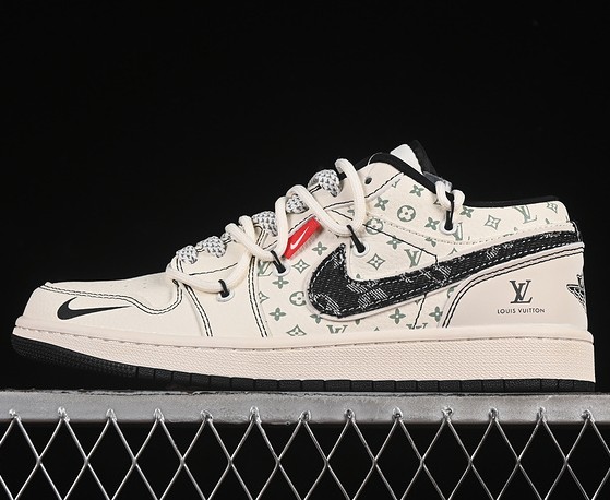 Air Jordan 1 Low LV Cream Black Green Grey Sneaker YX5066-356 (Women's US5.5-8 Men's US7-11)