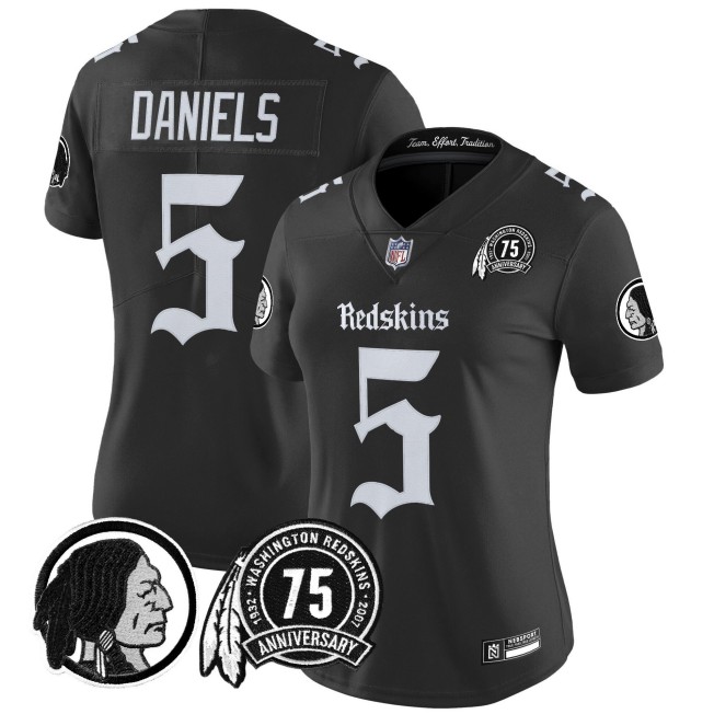Women's Washington Redskins #5 Jayden Daniels Black 'Gothic Capital Edition' Vapor Limited Stitched Jersey