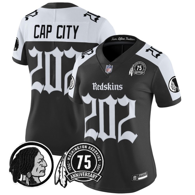 Women's Washington Redskins #202 Cap City Black White 'Gothic Capital Edition' Vapor Limited Stitched Jersey