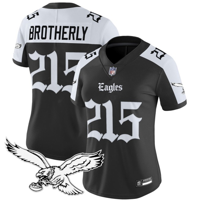 Women's Philadelphia Eagles #215 Brotherly Black White 'Gothic Philly Edition' Vapor Limited Stitched Jersey