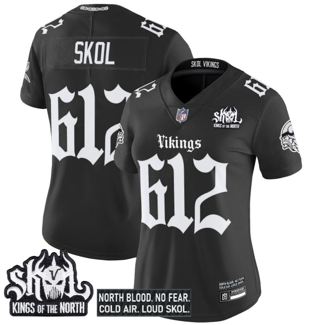 Women's Minnesota Vikings #612 Skol Black 'Gothic Norseblood Edition' Vapor Limited Stitched Jersey