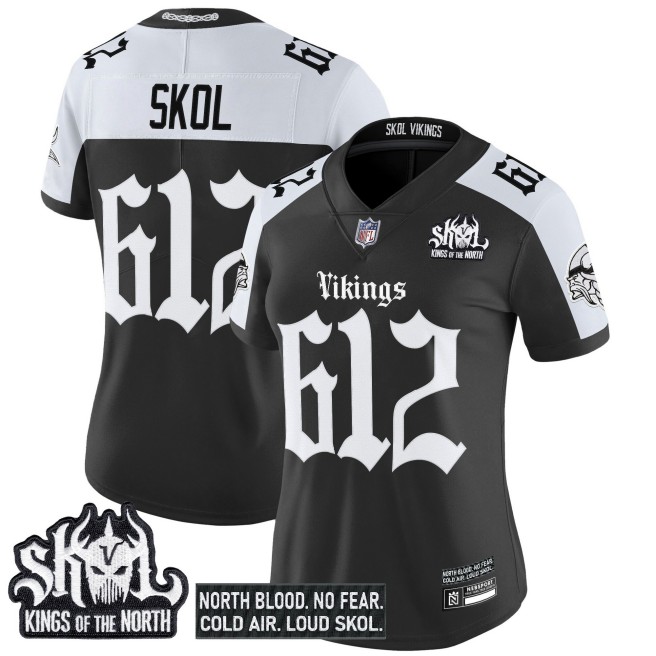 Women's Minnesota Vikings #612 Skol Black White 'Gothic Norseblood Edition' Vapor Limited Stitched Jersey