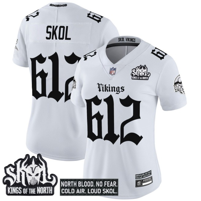 Women's Minnesota Vikings #612 Skol White 'Gothic Norseblood Edition' Vapor Limited Stitched Jersey