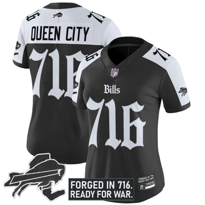 Women's Buffalo Bills #716 Queen City Black White 'Gothic Cold Front Edition' Vapor Limited Stitched Jersey