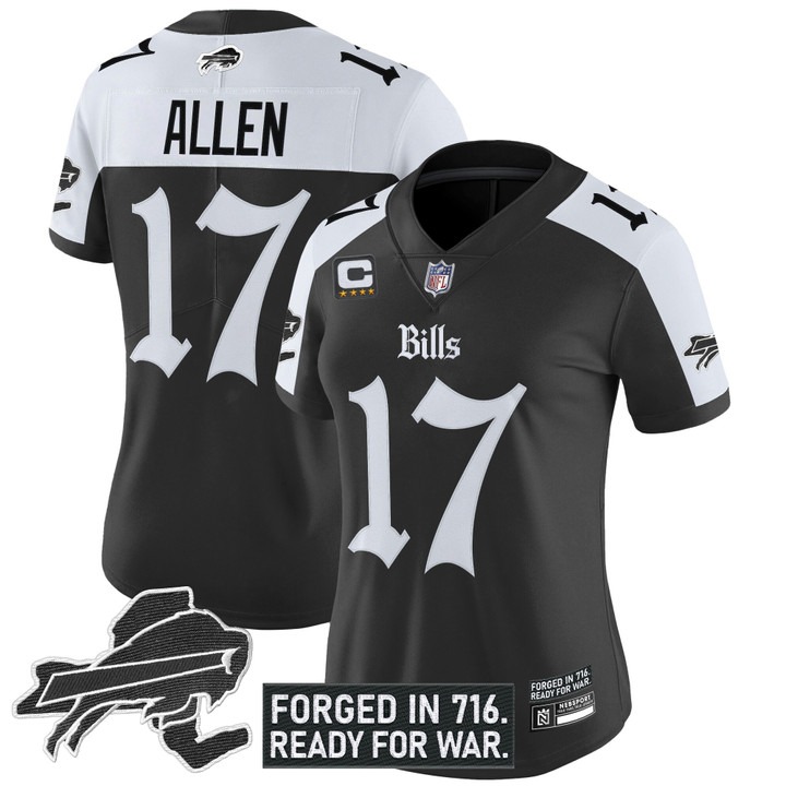 Women's Buffalo Bills #17 Josh Allen Black White 'Gothic Cold Front Edition' 4-star C Patch Vapor Limited Stitched Jersey
