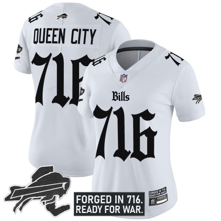 Women's Buffalo Bills #716 Queen City White 'Gothic Cold Front Edition' Vapor Limited Stitched Jersey