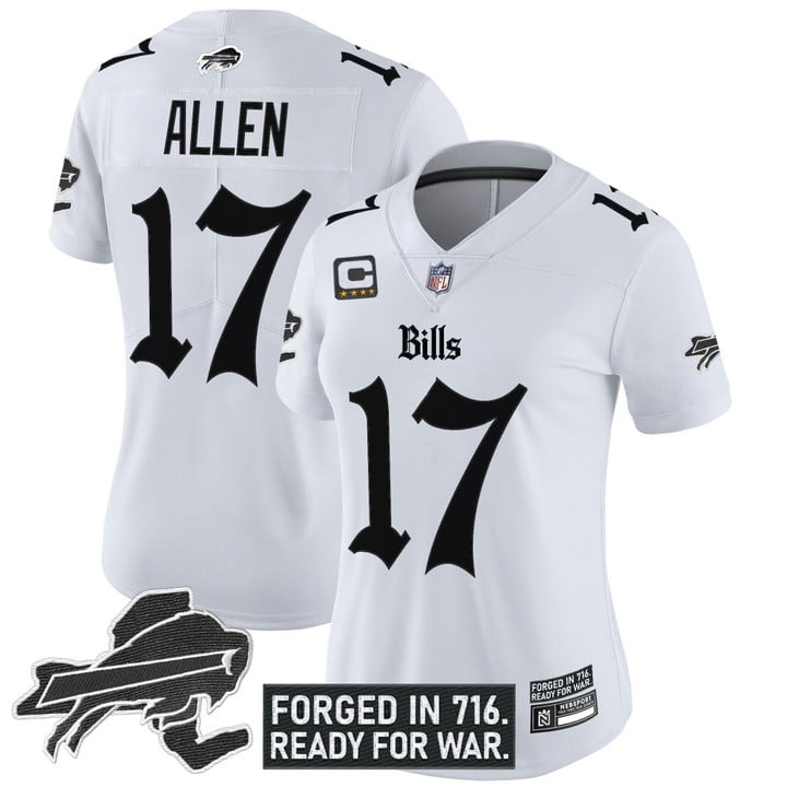 Women's Buffalo Bills #17 Josh Allen White 'Gothic Cold Front Edition' 4-star C Patch Vapor Limited Stitched Jersey