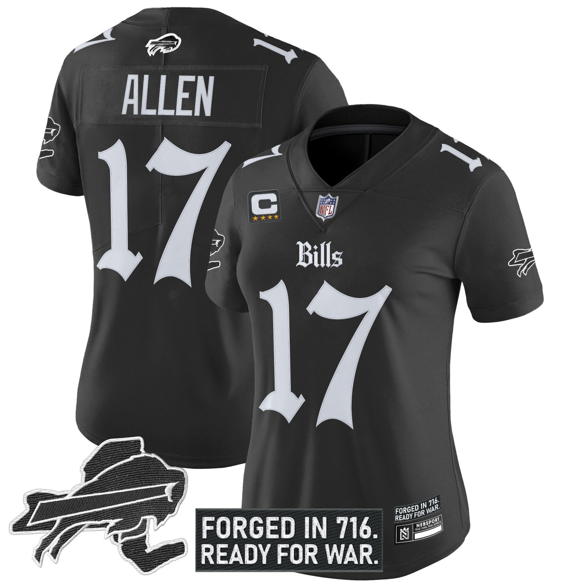 Women's Buffalo Bills #17 Josh Allen Black 'Gothic Cold Front Edition' 4-star C Patch Vapor Limited Stitched Jersey