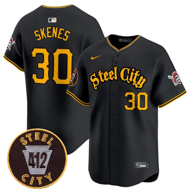 Youth Pittsburgh Pirates #30 Paul Skenes Black 412 Patch Vapor Premier Limited Stitched Baseball Jersey