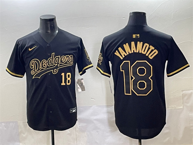Men's Los Angeles Dodgers #18 Yoshinobu Yamamoto Black_Gold Limited Stitched Jersey