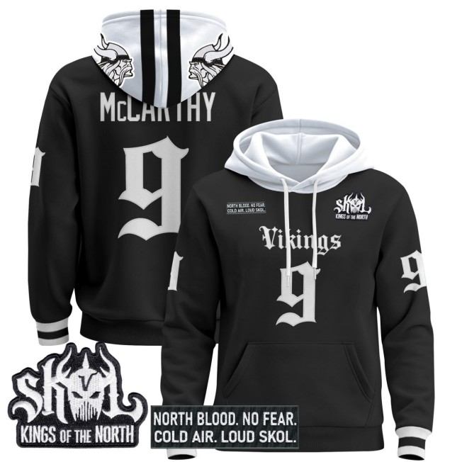 Men's Minnesota Vikings #9 J.J. McCarthy Black Pullover Hoodie - All Stitched