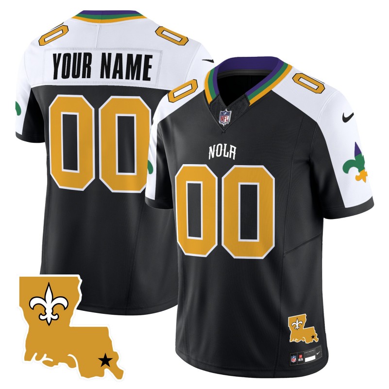 All Gender Saints Custom Black White 2025 New Orleans City  FUSE Vapor Limited Stitched Jersey - LA State Map Patch