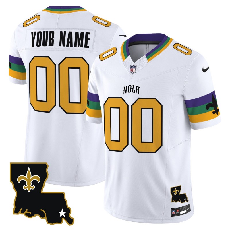 All Gender Saints Custom White 2025 New Orleans City  FUSE Vapor Limited Stitched Jersey - LA State Map Patch