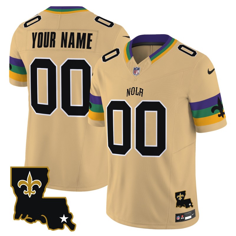 All Gender Saints Custom Gold 2025 New Orleans City  FUSE Vapor Limited Stitched Jersey - LA State Map Patch