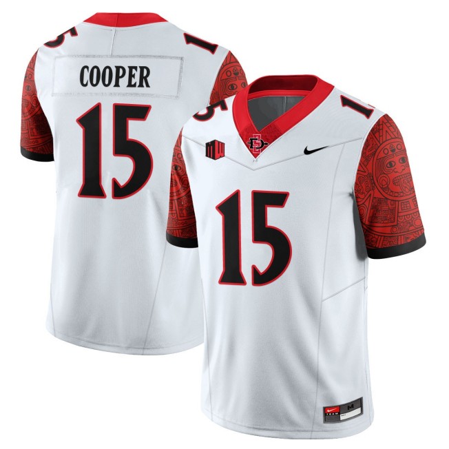 Men's San Diego State Aztecs #15 Marquez Cooper Nike 2025 Limited Football Stitched Jersey - White Scarlet