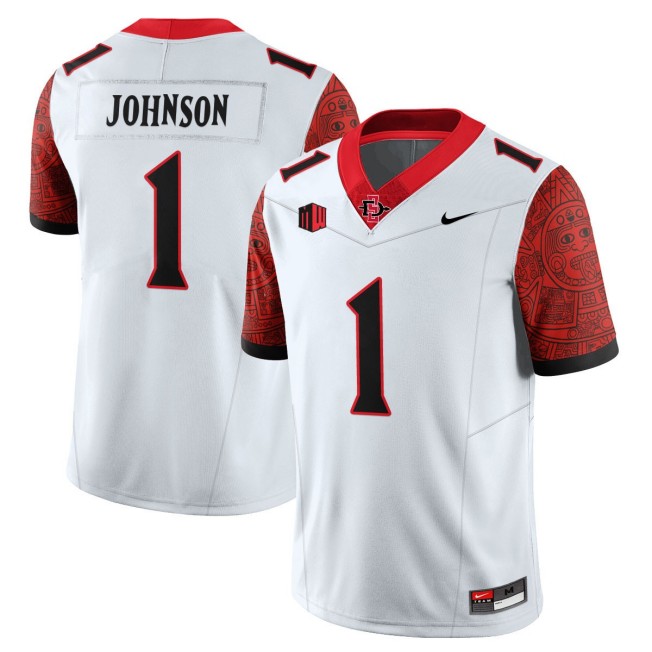 Men's San Diego State Aztecs #1 Chris Johnson Nike 2025 Limited Football Stitched Jersey - White Scarlet