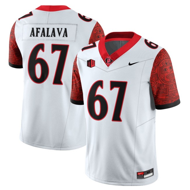 Men's San Diego State Aztecs #67 Tiumalu Afalava Nike 2025 Limited Football Stitched Jersey - White Scarlet