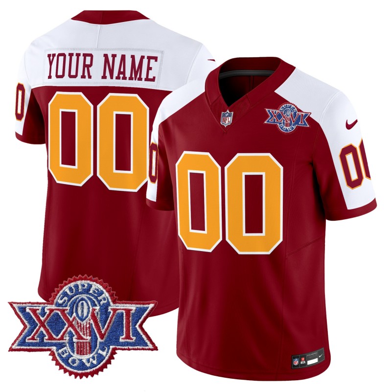 Washington Commanders Custom Burgundy White Throwback 1992 Super Bowl XXVI Patch Vapor Limited Stitched Football Jersey