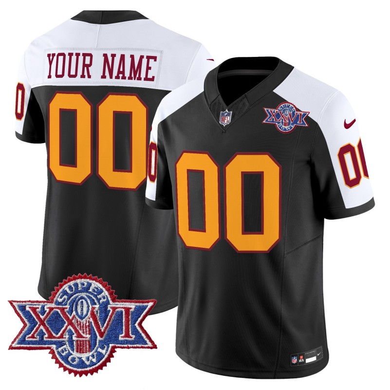 Washington Commanders Custom Black White Throwback 1992 Super Bowl XXVI Patch Vapor Limited Stitched Football Jersey