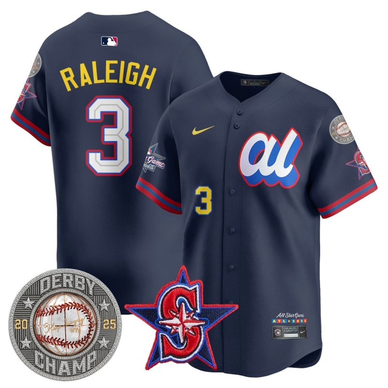 Men's American League #3 Cal Raleigh Navy Home Run DERBY Champion 2025 MLB All-Star Jersey V1