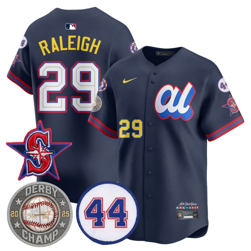 Men's American League #29 Cal Raleigh Navy HR DERBY Champion 2025 MLB All-Star Jersey V2