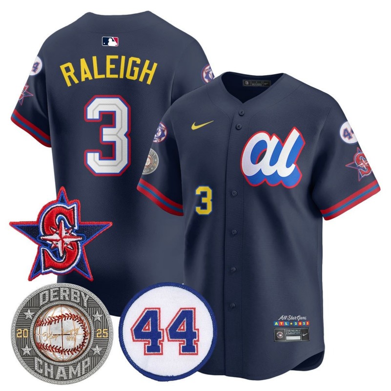 Men's American League #3 Cal Raleigh Navy Home Run DERBY Champion 2025 MLB All-Star Jersey V2