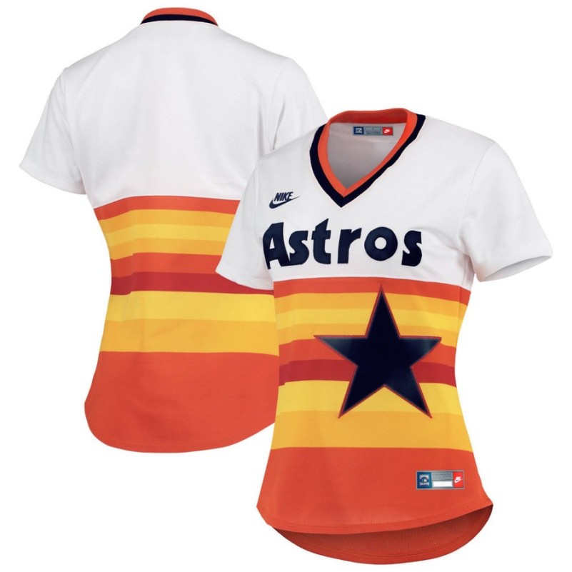 Women's Houston Astros Custom 'Orange Rainbows' Throwback Nike Stitched Jersey White