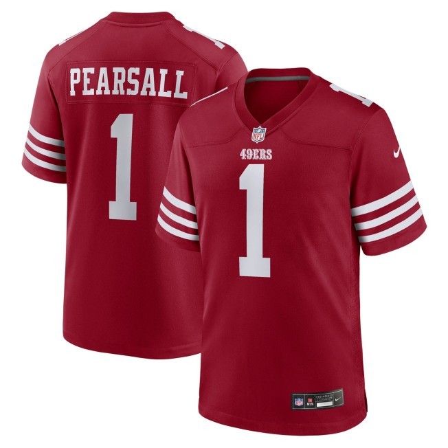 Men's San Francisco 49ers #1 Ricky Pearsall Scarlet Stitched Game Jersey