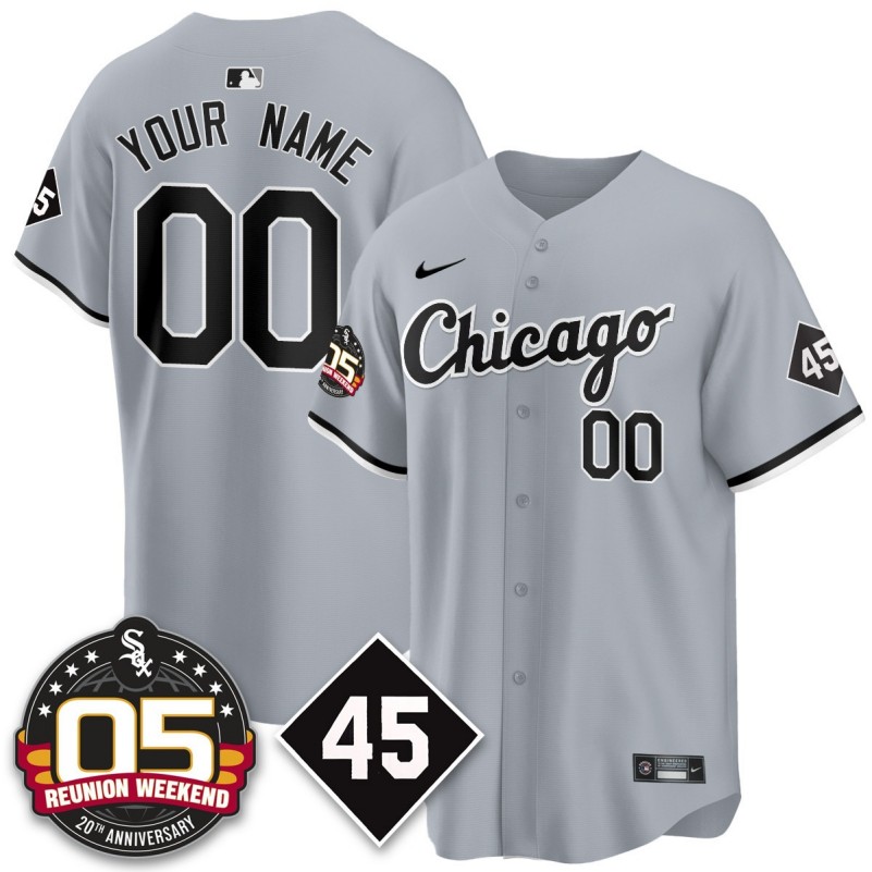 Nike All Gender Custom Chicago White Sox Bobby Jenks 2025 MLB Jersey - Grey 2005 Reunion Weekend 20th Patch