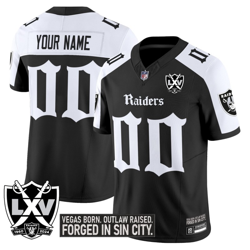 Las Vegas Raiders Custom 'Gothic Sin City Shadows Edition' 2025 Vapor Limited Stitched Jersey Black White 1960's Patch
