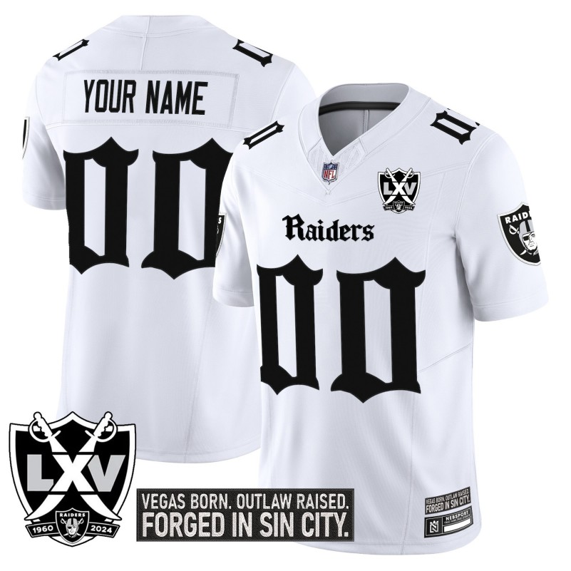Las Vegas Raiders Custom 'Gothic Sin City Shadows Edition' 2025 Vapor Limited Stitched Jersey White 1960's Patch