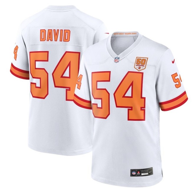 Nike Men's Tampa Bay Buccaneers #54 Lavonte David White 2025 Game 50th Anniversary Patch Stitched Jersey
