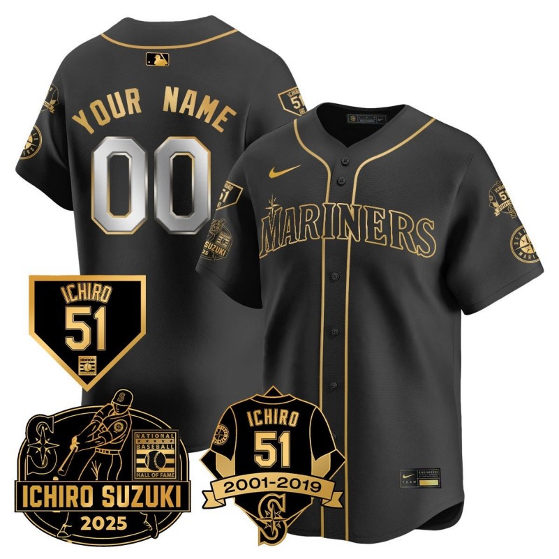 Nike Seattle Mariners Ichiro Number Retirement 2025 Custom MLB Jersey - Gold Black